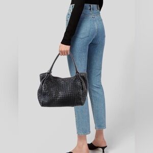 Bottega Veneta Black Leather Intrecciato Parachute Bag